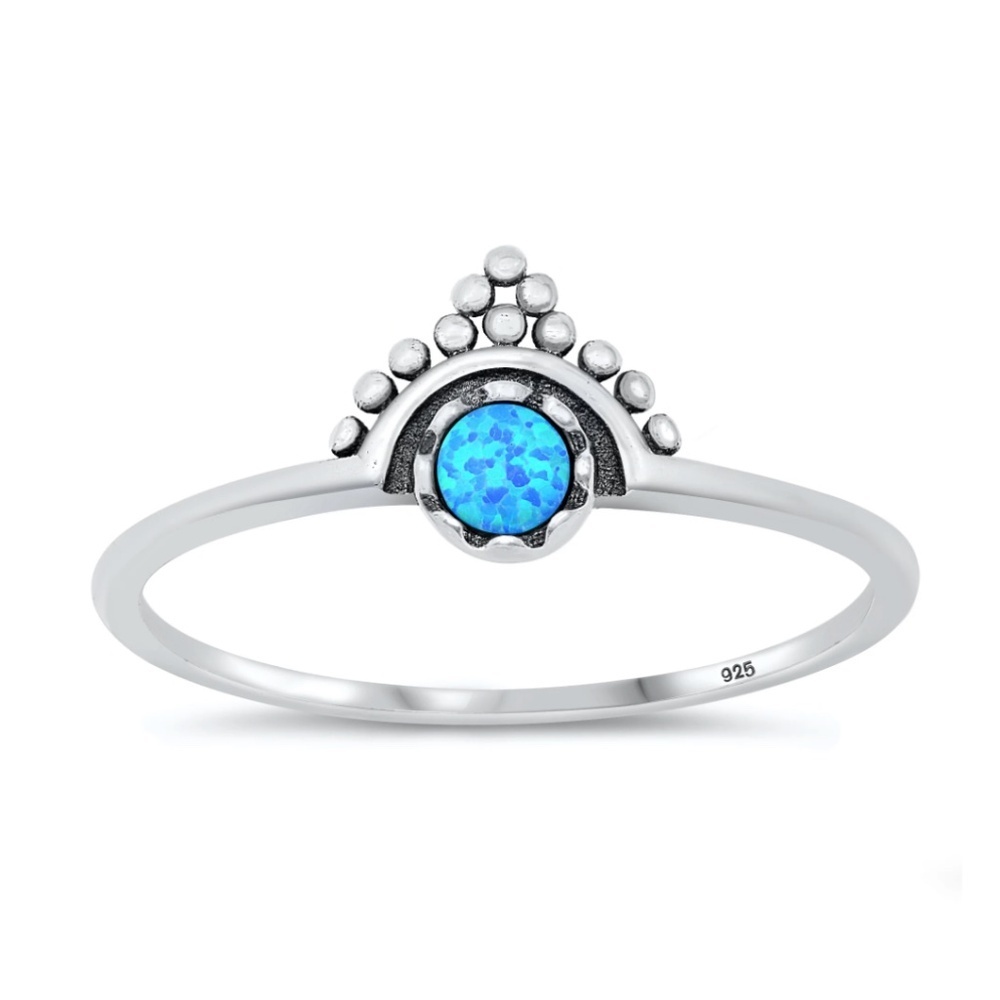 Sterling Silver Ring – Bali Blue Lab Opal (Size 8.5)